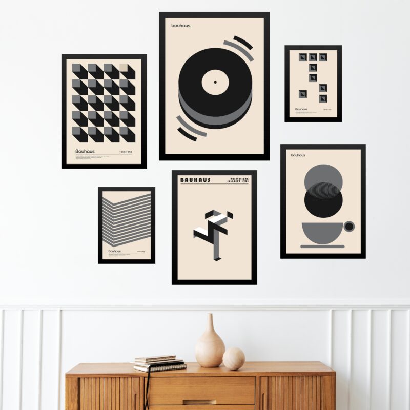 Composição 6 Quadros Modernos Bauhaus Cinza e Bege