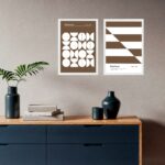 Kit 2 Quadros Abstratos Bauhaus - Marrom e Branco