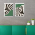 Kit 2 Quadros Abstratos Bauhaus Verde e Preto