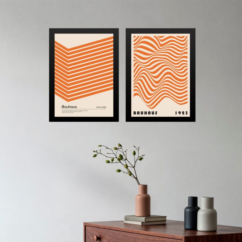 Kit 2 Quadros Abstratos Laranja e Bege - Bauhaus