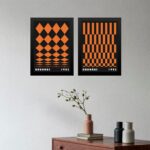 Kit 2 Quadros Abstratos Preto e Laranja - Bauhaus