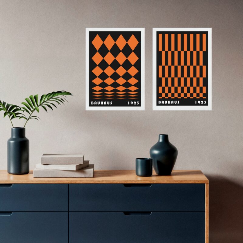 Kit 2 Quadros Abstratos Preto e Laranja - Bauhaus - Imagem 2