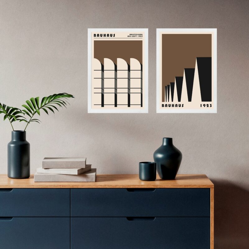 Kit 2 Quadros Arquitetura Bauhaus - Marrom