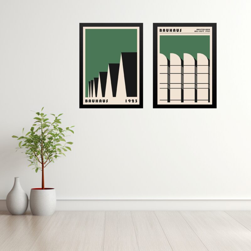 Kit 2 Quadros Arquitetura Bauhaus Verde