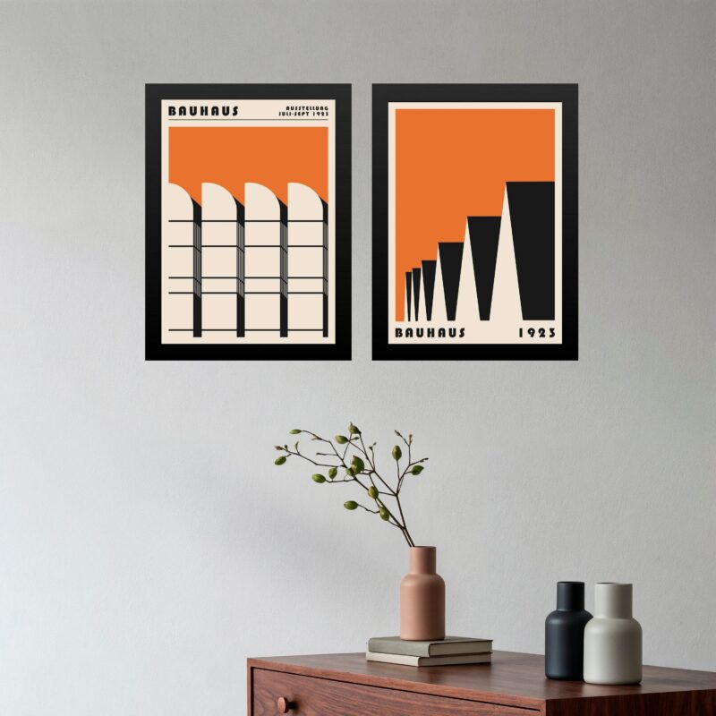Kit 2 Quadros Arquitetura Laranja - Bauhaus