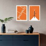 Kit 2 Quadros Bauhaus Bicicleta - Laranja