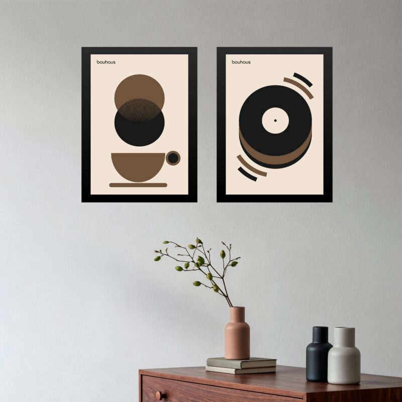 Kit 2 Quadros Bauhaus Café Disco - Marrom