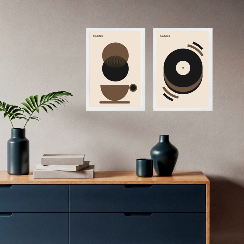 Kit 2 Quadros Bauhaus Café Disco - Marrom