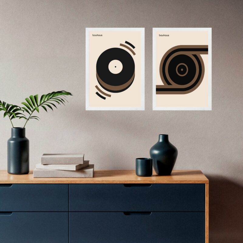 Kit 2 Quadros Bauhaus Discos - Marrom