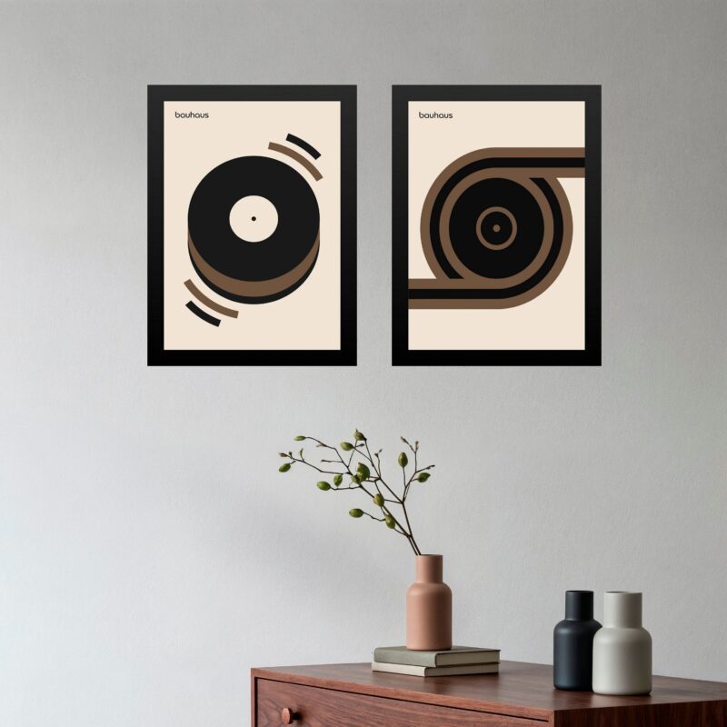Kit 2 Quadros Bauhaus Discos - Marrom