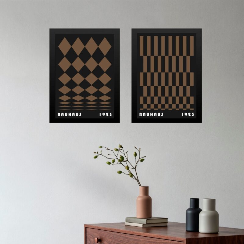 Kit 2 Quadros Bauhaus Geométricos - Marrom e Preto