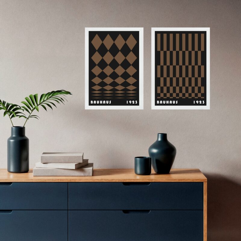 Kit 2 Quadros Bauhaus Geométricos - Marrom e Preto