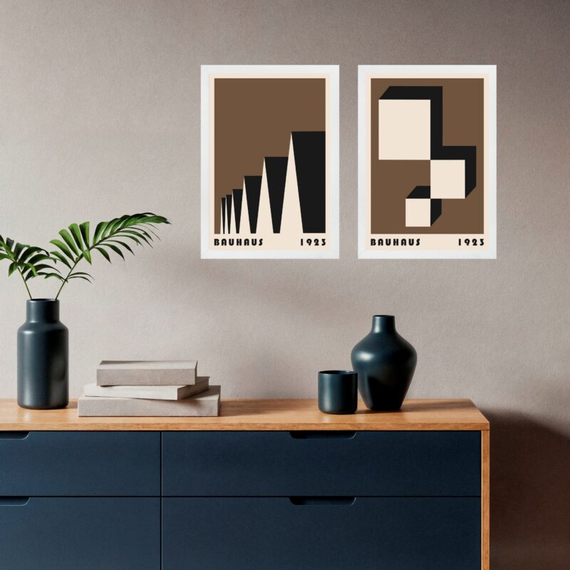 Kit 2 Quadros Bauhaus Geométricos - Marrons