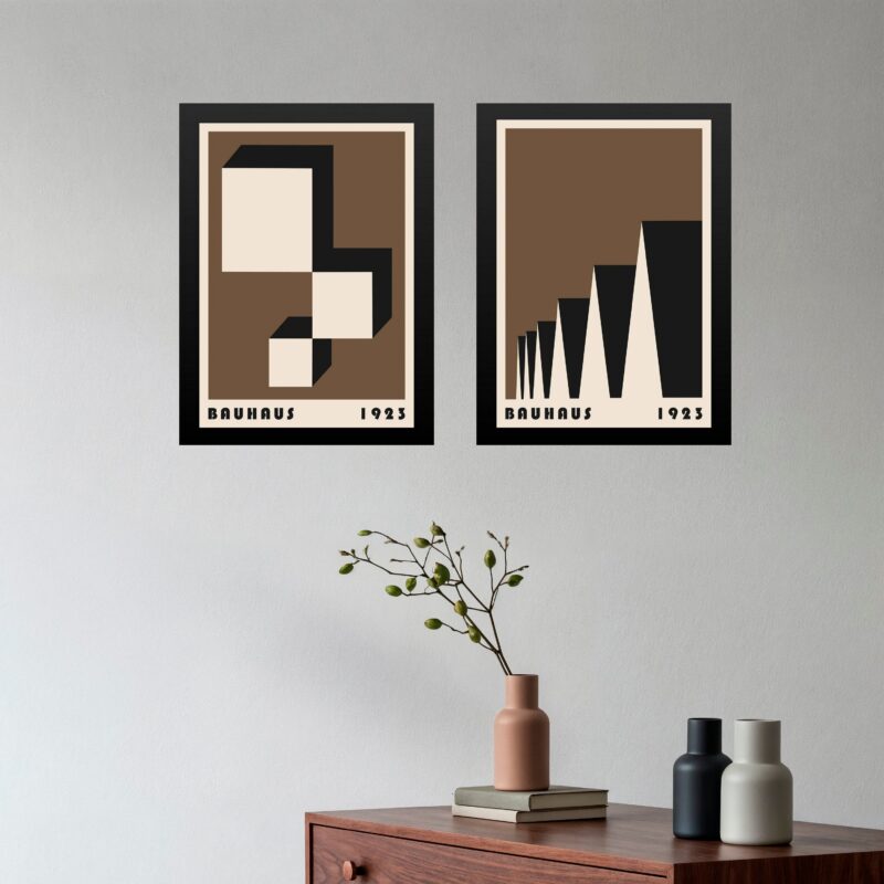 Kit 2 Quadros Bauhaus Geométricos - Marrons