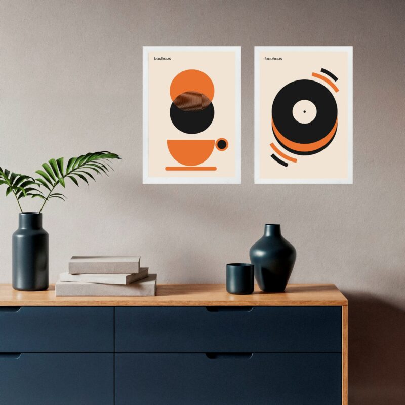 Kit 2 Quadros Bauhaus Laranja - Café Disco