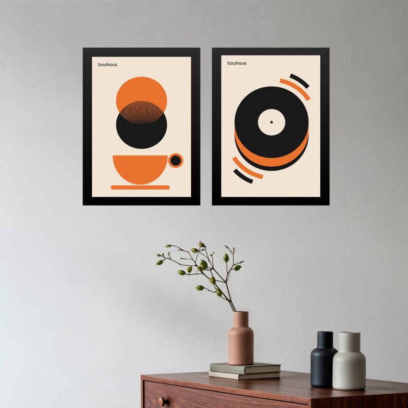 Kit 2 Quadros Bauhaus Laranja - Café Disco