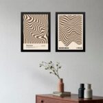 Kit 2 Quadros Bauhaus Ondas Marrom e Bege
