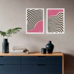 Kit 2 Quadros Bauhaus Rosa e Preto - Curvas