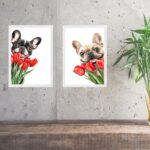 Kit 2 Quadros Bulldogs Francês Buquê de Flores