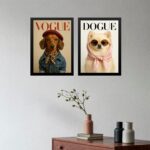 Kit 2 Quadros Cães Fashion - Capa de Revista