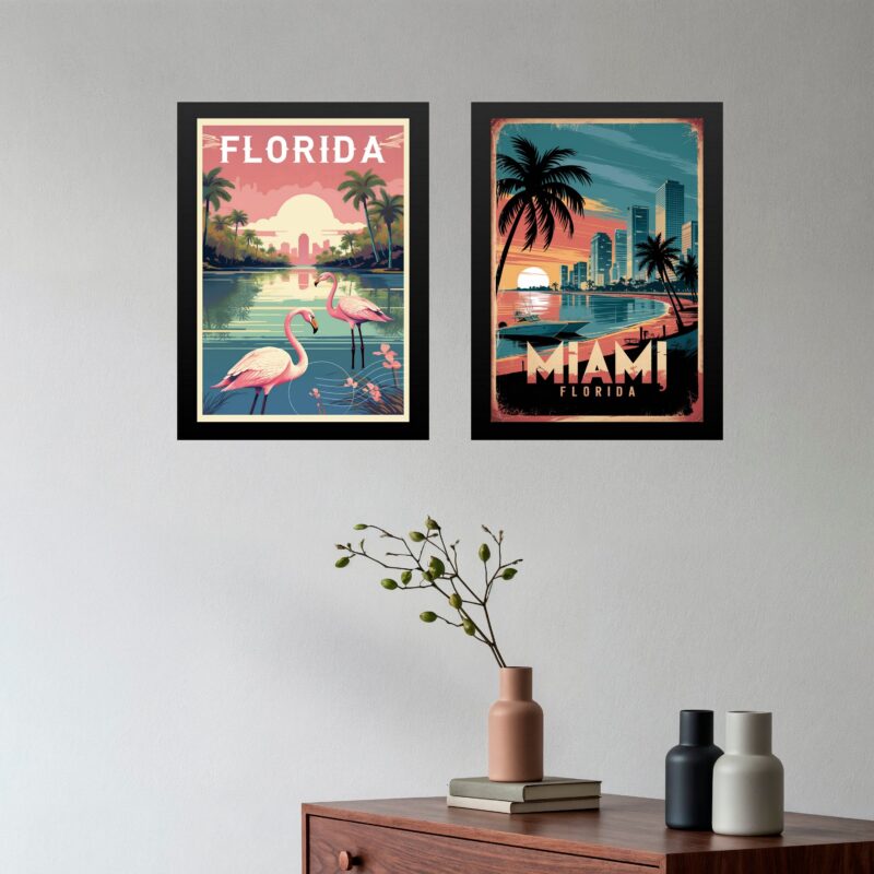Kit 2 Quadros Decorativos Florida Miami