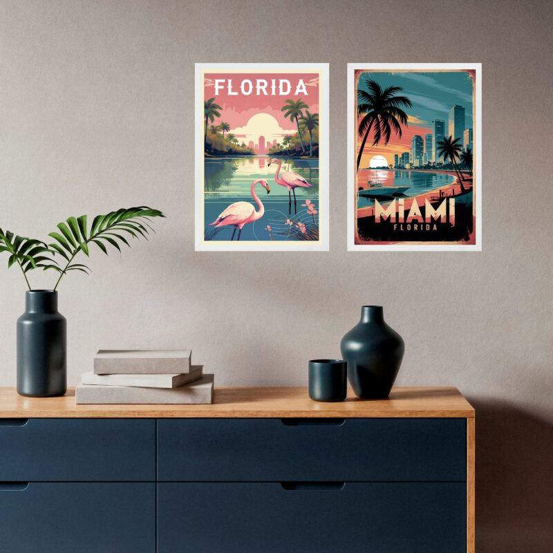 Kit 2 Quadros Decorativos Florida Miami