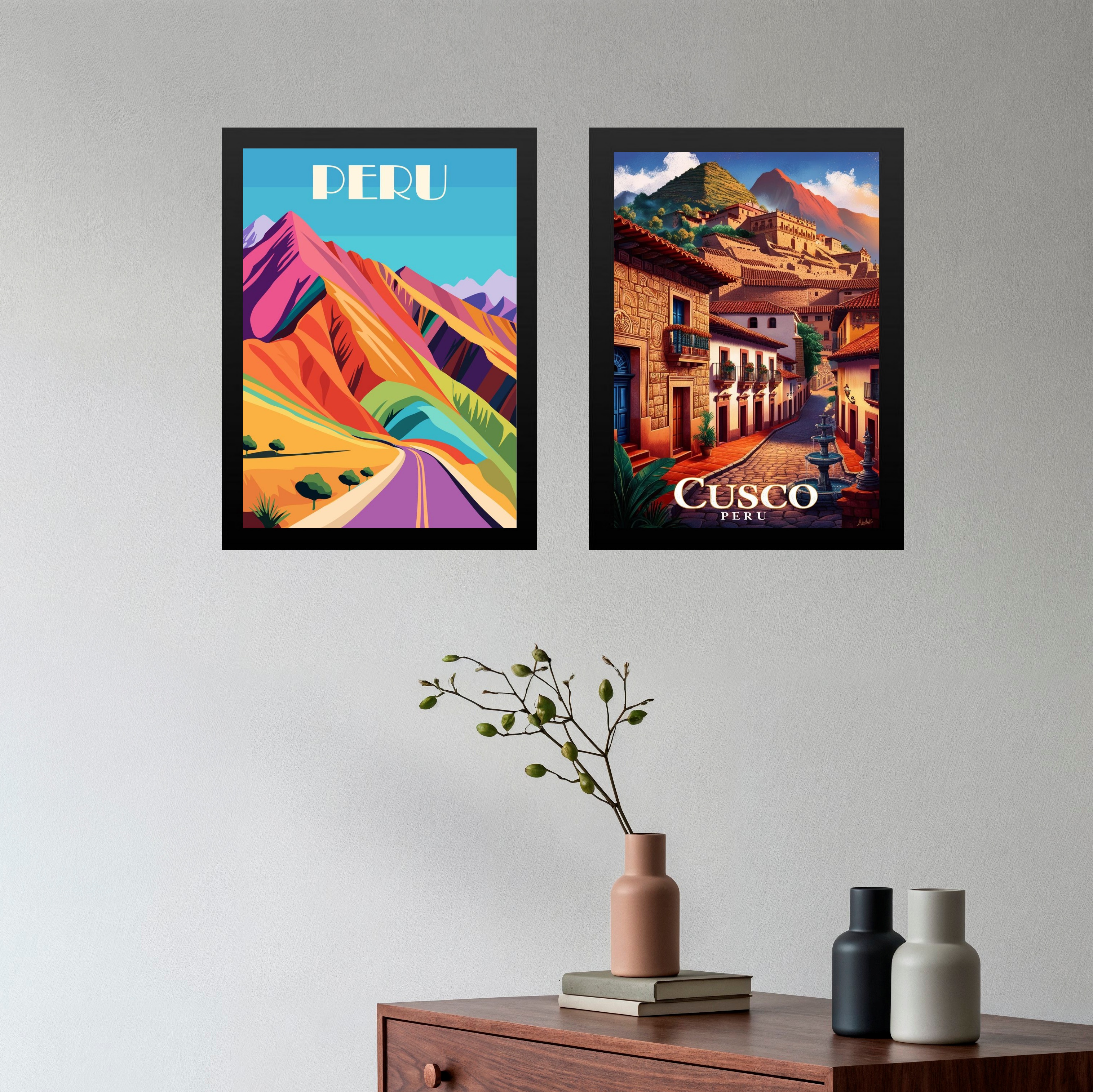 Kit 2 Quadros Decorativos Peru Cusco