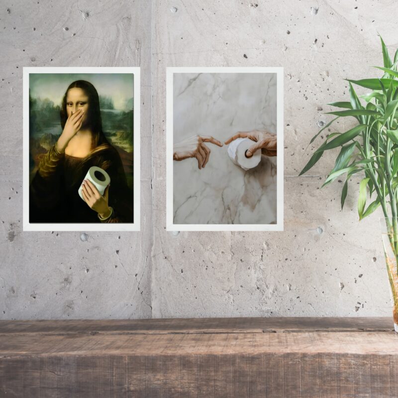 Kit 2 Quadros Divertidos Banheiro - Paródia Pinturas