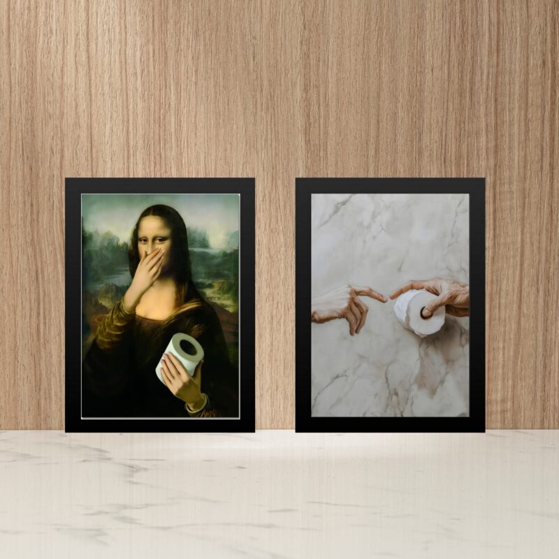 Kit 2 Quadros Divertidos Banheiro - Paródia Pinturas