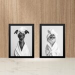 Kit 2 Quadros Divertidos Para Banheiro Cachorrinha e Gatinha