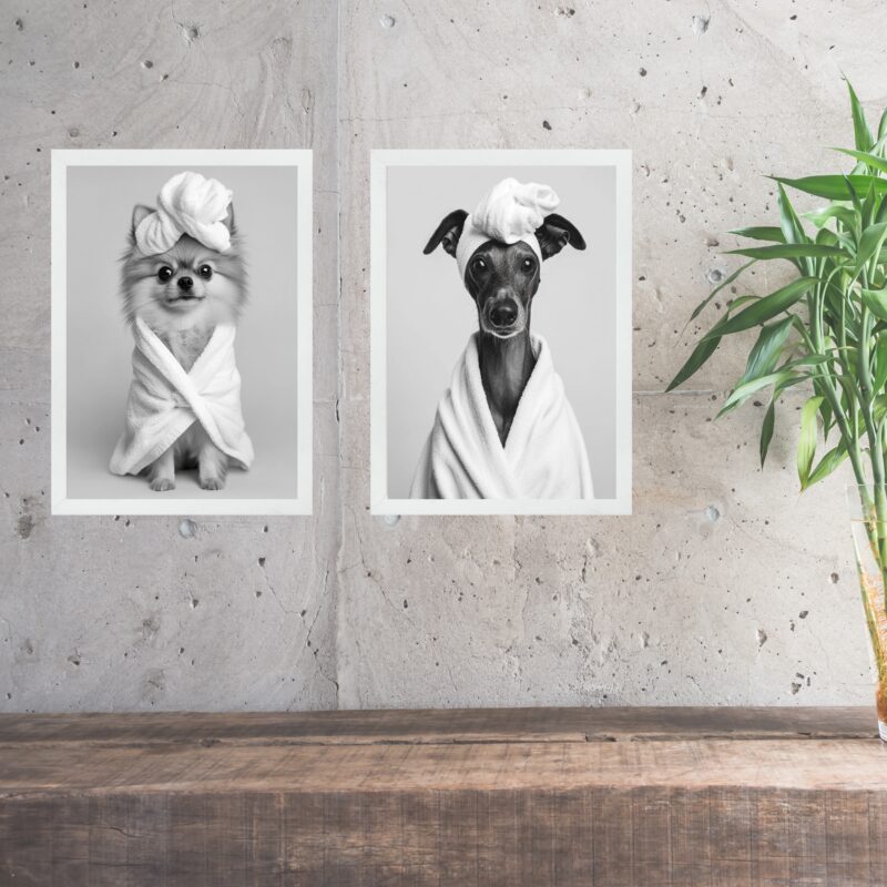 Kit 2 Quadros Divertidos Para Banheiro Cachorrinhas