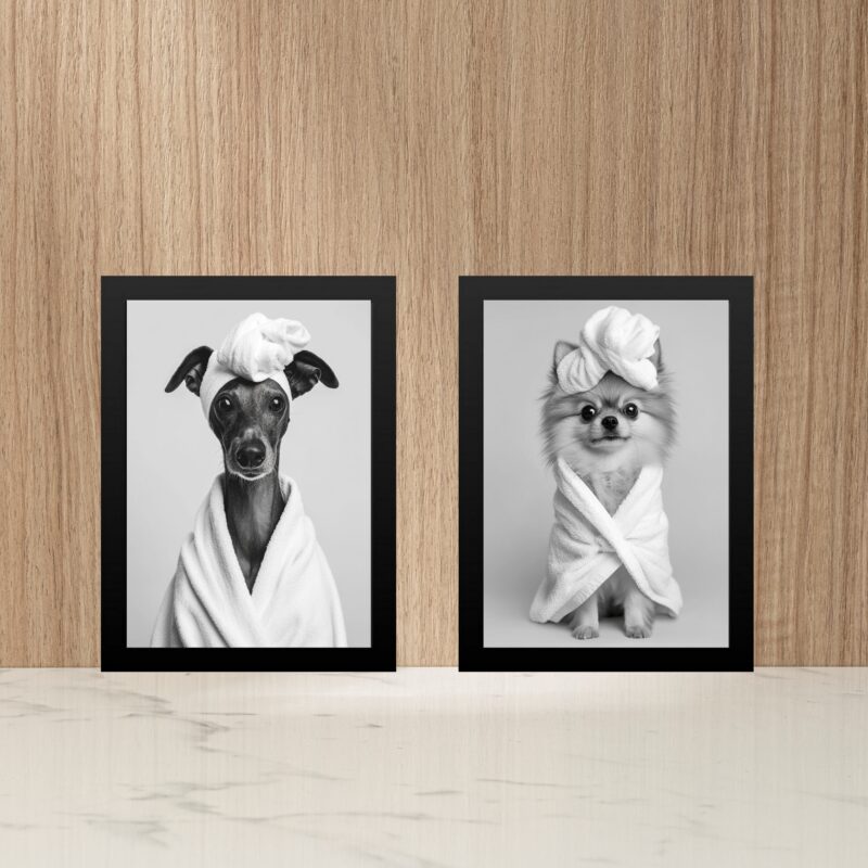 Kit 2 Quadros Divertidos Para Banheiro Cachorrinhas