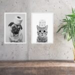 Kit 2 Quadros Divertidos Para Banheiro Cão e Gato