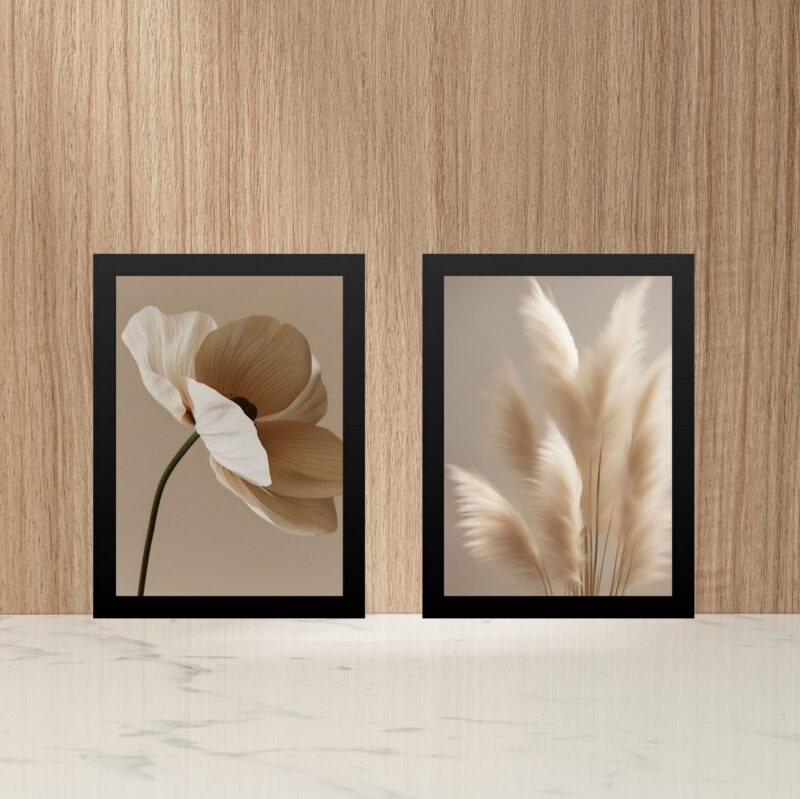 Kit 2 Quadros Fotografias Flores Bege - Quarto Sala