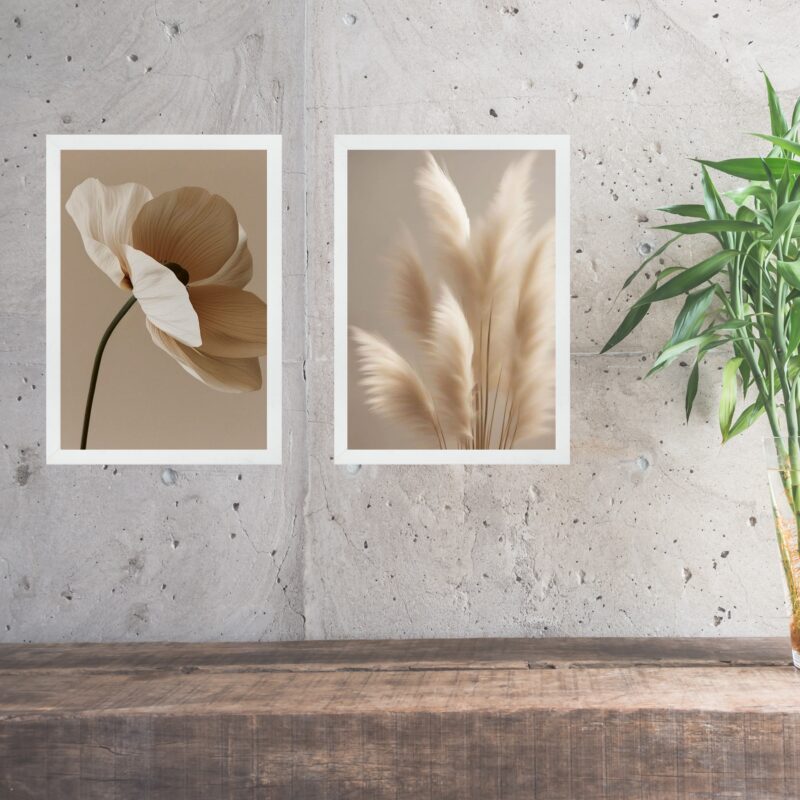 Kit 2 Quadros Fotografias Flores Bege - Quarto Sala