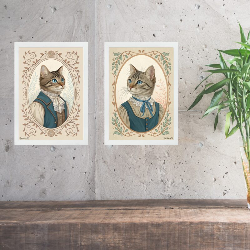 Kit 2 Quadros Gato e Gata - Clássicos Vintage