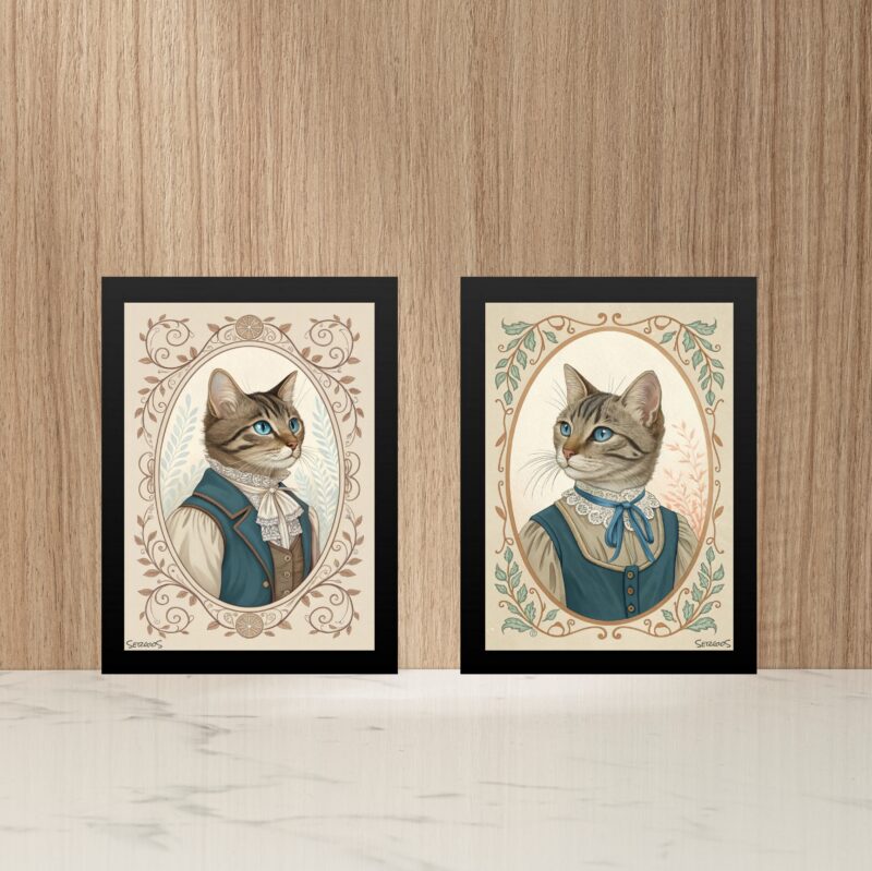 Kit 2 Quadros Gato e Gata - Clássicos Vintage