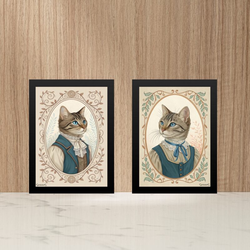 Kit 2 Quadros Gato e Gata - Clássicos Vintage