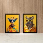Kit 2 Quadros Girafa e Zebra Fashion De Óculos