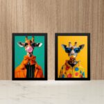 Kit 2 Quadros Girafas Modernas Coloridas Fashion