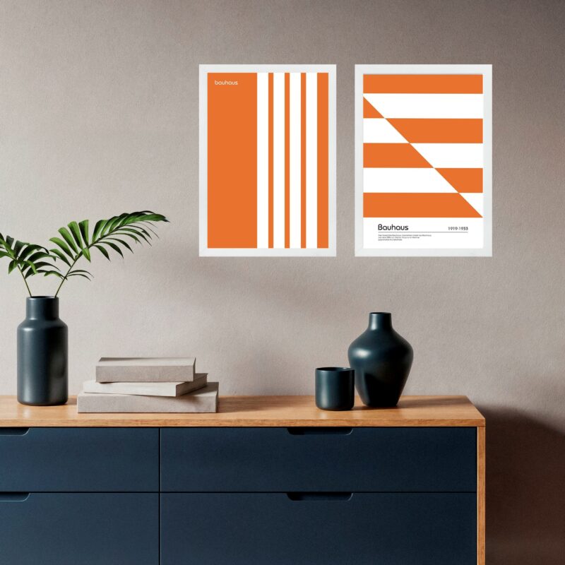 Kit 2 Quadros Minimalistas Modernos Laranja - Bauhaus