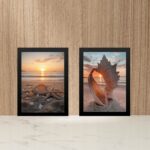 Kit 2 Quadros Praia - Conchas Pérolas Por do Sol