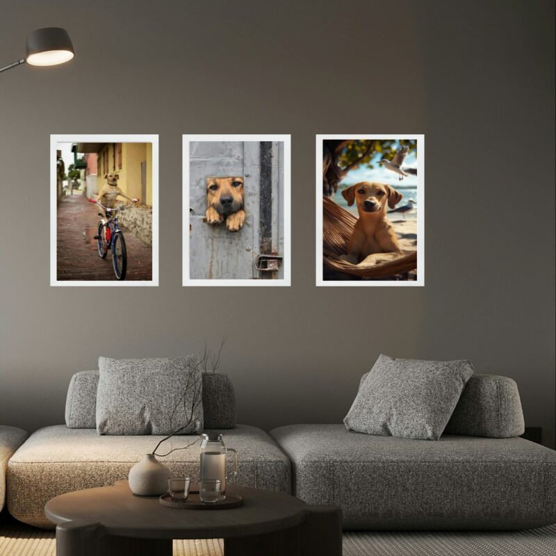 Kit 3 Quadros Decorativos Cachorro Caramelo