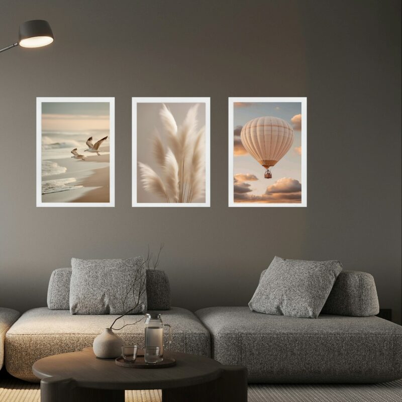 Kit 3 Quadros Fotos Suaves Nuances Bege Para Sala ou Quarto