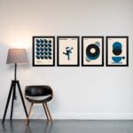 Kit 4 Quadros Artes Bauhaus Azuis e Bege