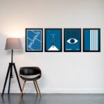 Kit 4 Quadros Artes Bauhaus Azuis e Branco