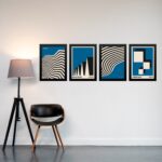 Kit 4 Quadros Artes Bauhaus Azuis e Preto
