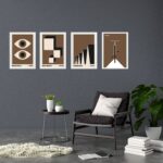 Kit 4 Quadros Artes Bauhaus Marrom e Preto
