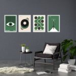 Kit 4 Quadros Artes Bauhaus Verde e Preto