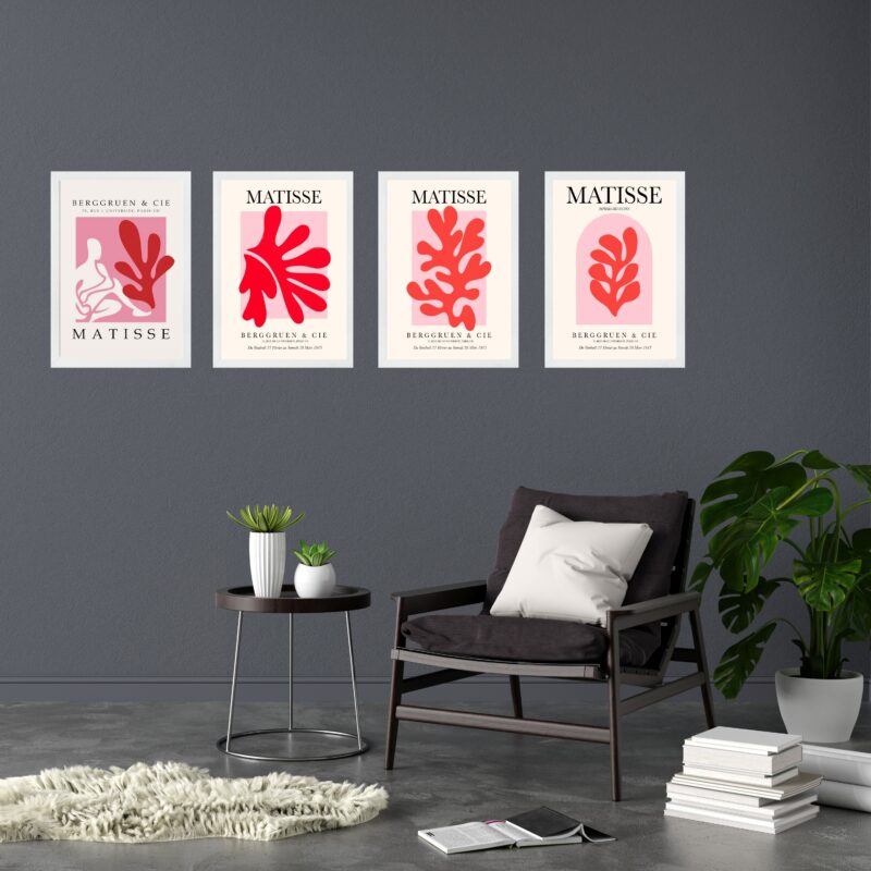Kit 4 Quadros Decorativos Artes Matisse Mulher Coral